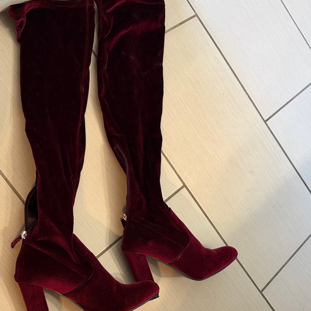 Women's Over-the-Knee Velvet Boots - Burgundy